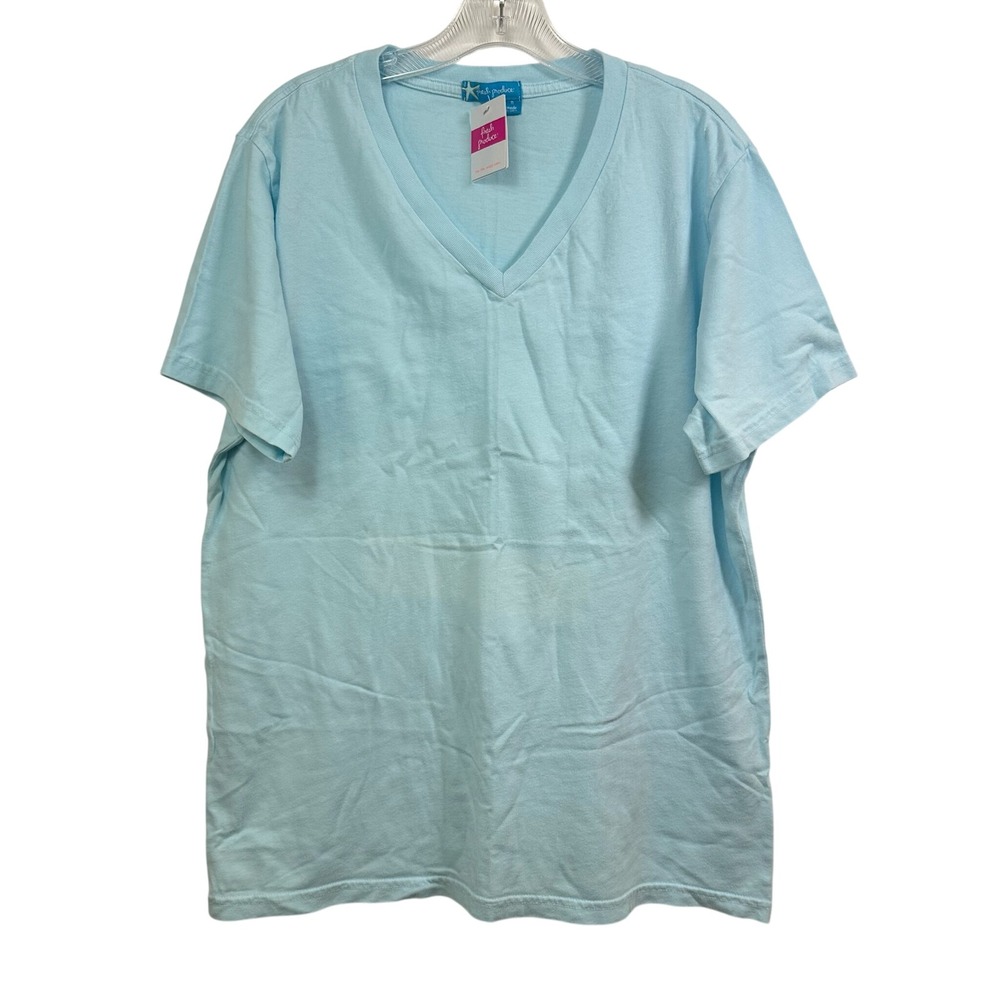 Fresh Produce Womens V-Neck T-Shirt Light Blue Cotton Short Sleeve Size M NEW